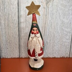 VTG House of Hatten Rustic Hand Carved Philippines Santa Figurine Star 1989